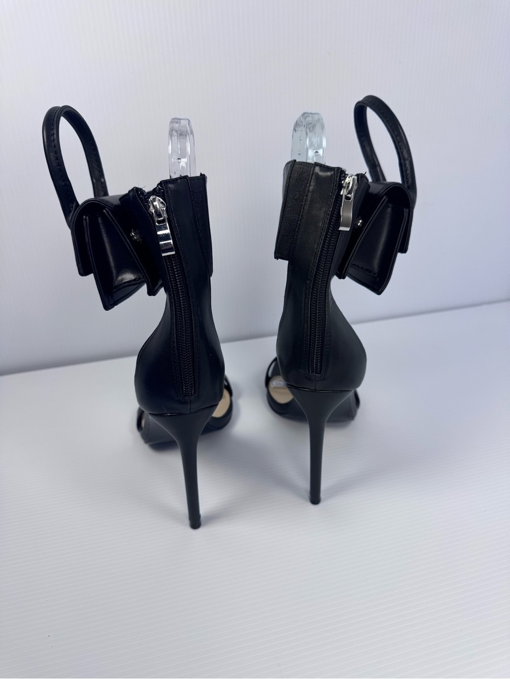 Azalea Wang Glenda Black Ankle Strap Stiletto Heels w/Mini Bag Detail Sz7.5 & 10 - Picture 7 of 9